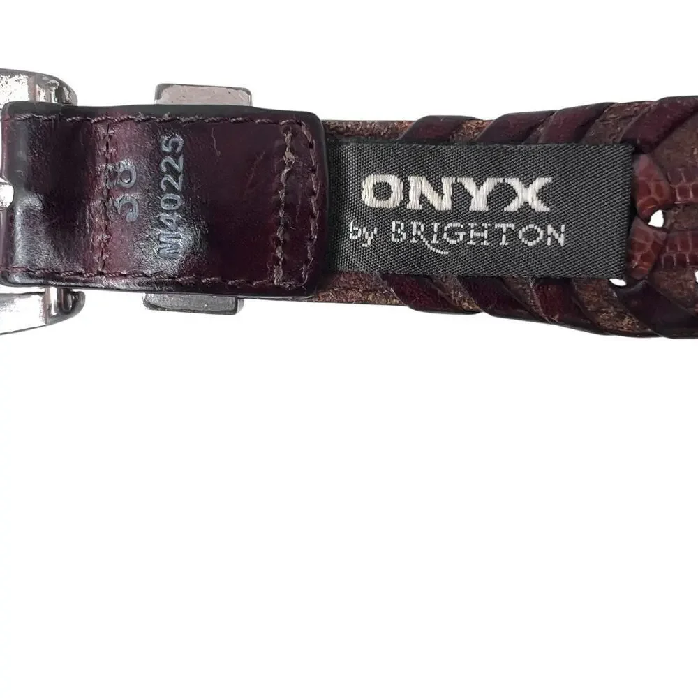 Vtg. ONYX By Brighton 2 Tone Braided Leather Belt with a Silver Buckle Size 38